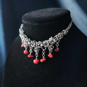 Gothic red vampire chandelier chunky silver necklace